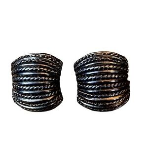 Silver Half Dome Pierced Earrings Multi Row